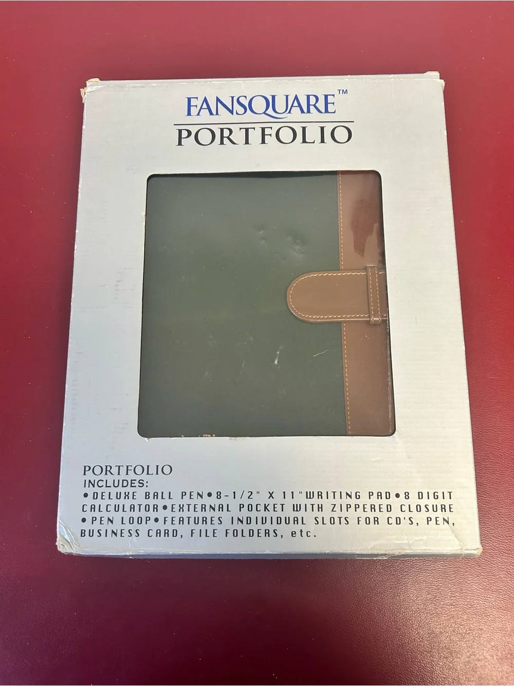 Vintage Two-Tone Green and Brown Leather Zip Folio Organizer NIB
